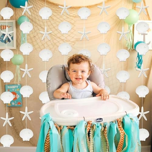 Xinnun 8 Pcs Starfish Seashell Garland Banner Beach Party Decorations