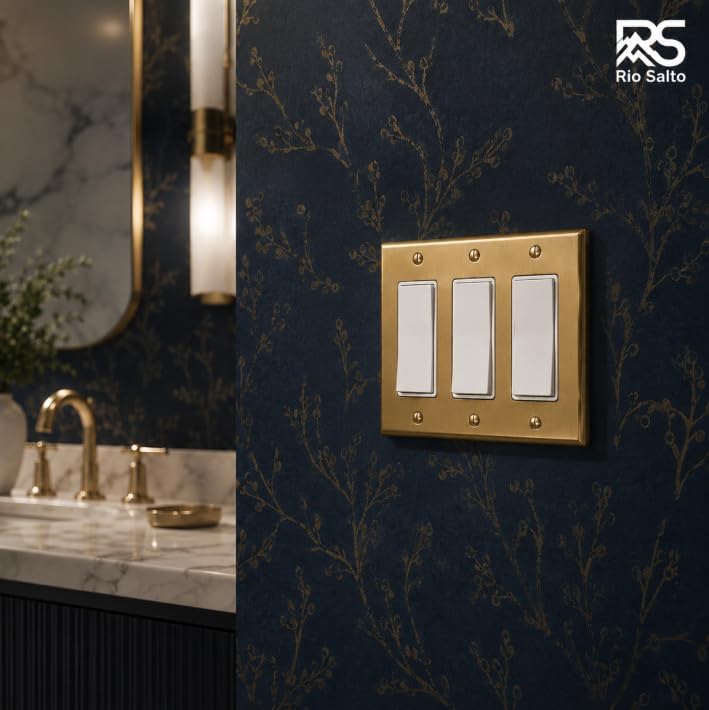 Rio Salto BRASS Signature Collection Brushed Brass Gold Metal Outlet Cover, Decorative Light Switch Cover Plate Wall