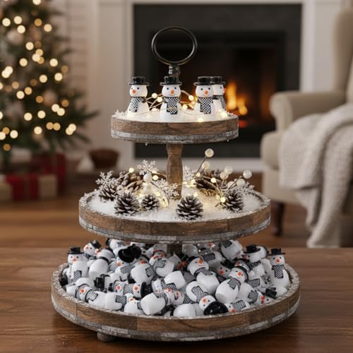 RoundFunny 50 Pcs Miniature Snowman Mini Christmas Figurines Resin Snowman