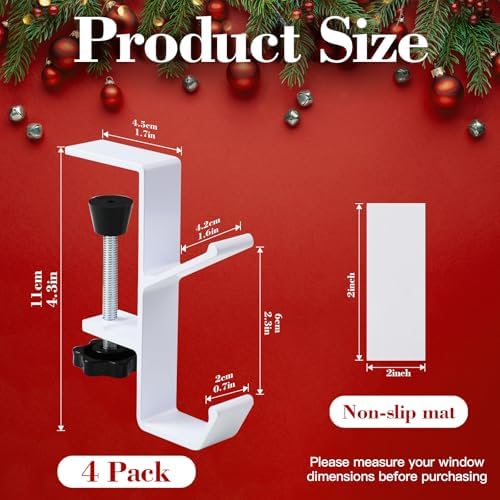 4 Pack Stocking Holders for Mantle for Christmas Decorations,2 in 1 Mantle Garland Holder for Hanging Christmas Stockings,No Drilling Required & Adjustable Garland Hanger, Metal(White)