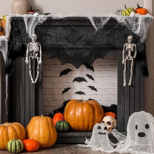 Pangda Halloween Spider Web Mantle Scarf Black, 19.7x78.7inch, Bat