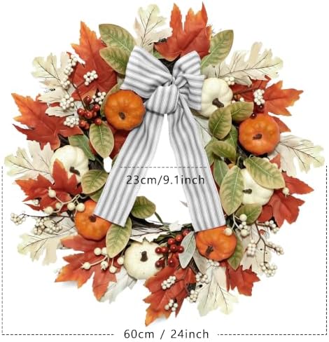 24 Inch Fall Wreaths for Front Door,Home Decor for Farmhouse Off White