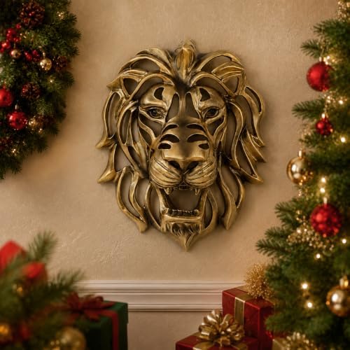 UITWMKTG Gold Lion Head Wall Decor - Modern Animal Wall Sculpture, Lion Wall Art for Living Room, Bedroom, Office, Gold