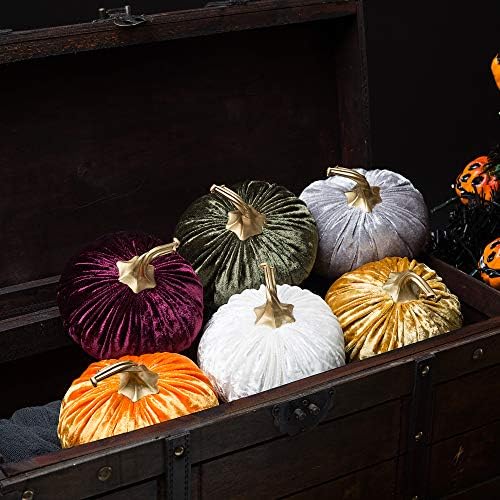 Ogrmar 6PCS Handmade Velvet Pumpkins for Halloween Thanksgiving Decoration