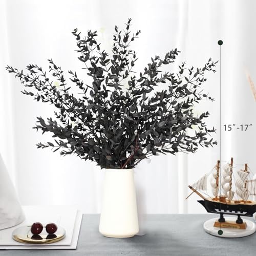 Dried Eucalyptus Leaves Stems, Real Preserved Fresh Eucalyptus Plant for Shower, Small Dried Willow Branches Bundle for Wedding Wreath Party Home Fragrance Vase Bathroom Decor (Black, 3oz)
