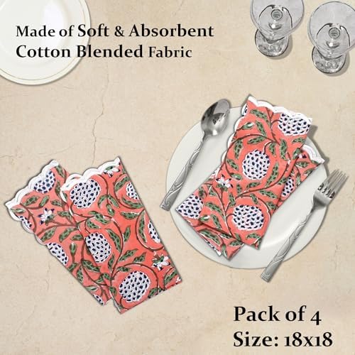 Ridhi Cloth Napkins 100% Pure Cotton Farmhouse Wedding Dinner Napkins for Halloween, Thanksgiving, Holiday Daily Wedding uses Napkins (6-9"x9" Cocktail Napkin, Dark Salmon Pink)