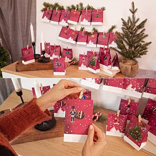 DIY Advent Calendar: Beautiful Craft Advent Calendar 2022 with 24 Paper Treat Bags and Sticker Paper with Numbers – Empty Adult Advent Calendar to Fill Yourself – Christmas Advent Calendar LIVAIA