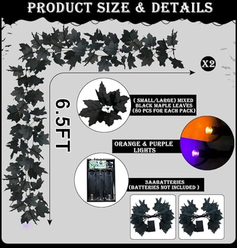 Timer & Thicker 2 Pack Halloween Garland with Lights Halloween Decorations