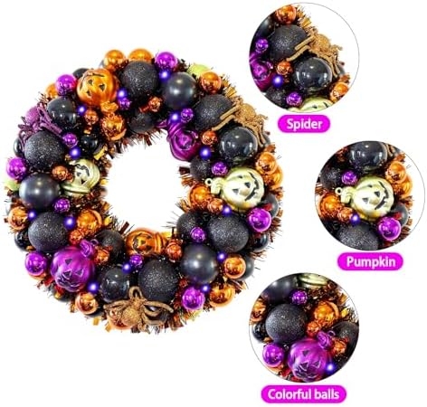 HipTree 13.8 Inch Halloween Ball Wreath for Front Door with Lights