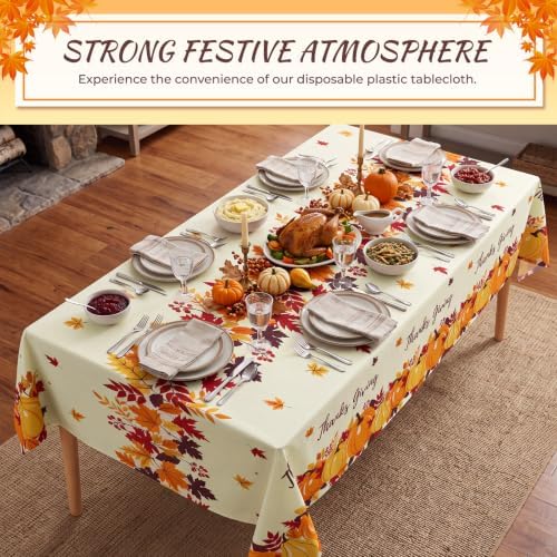 6 Pack Thanksgiving Pumpkin Disposable Plastic Tablecloth 54" x 108" Autumn Party Table Cloths Disposable for Thanksgiving Party Decorations Indoor or Outdoor Birthdays Buffet Table