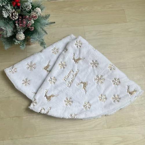 30 Inch White Faux Fur Christmas Tree Skirt - Luxurious Thick Plush Tree Skirt with Snowflake Design, Super Soft Holiday Decor for Xmas Tree (Fits 7-9 ft Trees)
