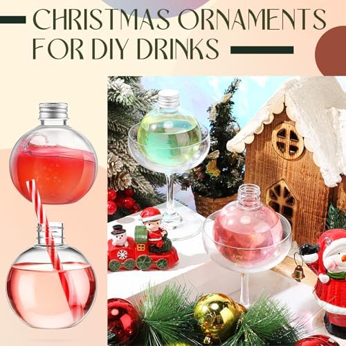 Jinei 9 Pcs 8 Oz Clear Plastic Potion Bottles Sphere Corked,Silver,Lid