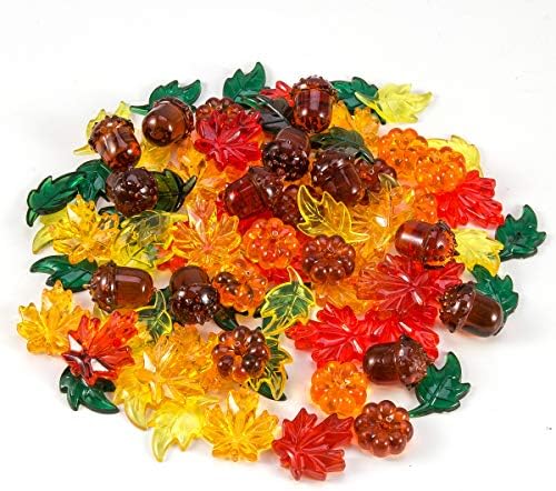 84 Pcs Acrylic Leaves Mini Pumpkin Maple Leaves Acorns Crystals, 5 Colors
