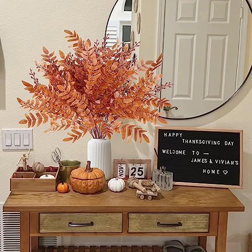 Sggvecsy 4 Pack Artificial Fall Greenery Stem Autumn Faux Flowers Autumn Faux Plants Silk Fall Shrubs Bushes Fall Leaves Stem for Indoor Outdoor Home Table Centerpieces Thanksgiving Decoration（Orange）