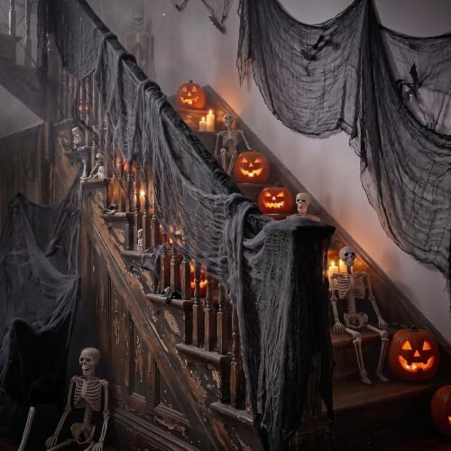 6 Pack Creepy Cloth 30 x 72 Inch, Spooky Halloween Polyester Decorations Scary Gauze Cloth Doorways Indoor Halloween Decorations Outdoor Yard Home Wall Decor