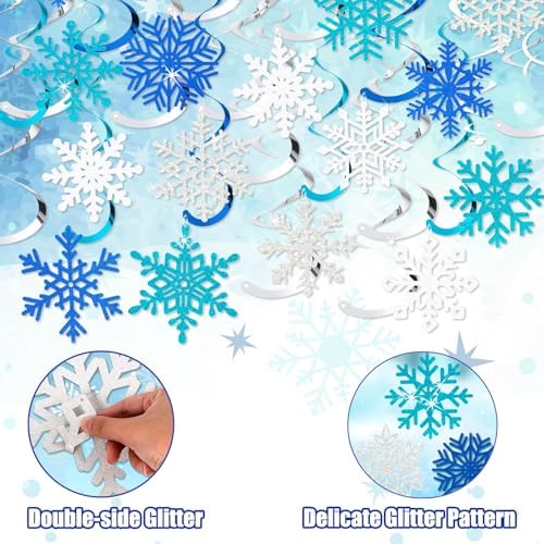 Snowflake Decorations, Christmas Hanging Decor, 48 Glitter Snowflake Swirls