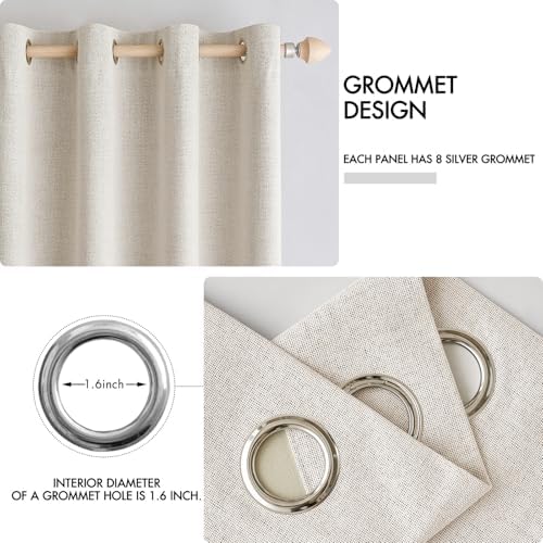 MIULEE 100% Blackout Linen Curtains for Bedroom 52x108 Inches Birch