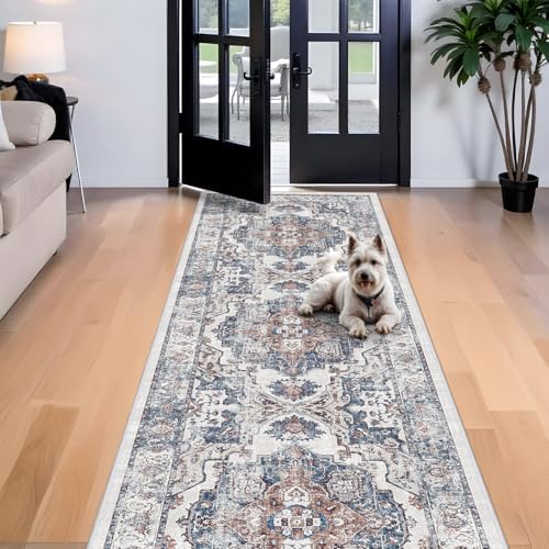 4x12 Wide Hallway Runner Rug: Vintage Washable Soft Runners for Living Room Bedroom Water Resistant Carpet with