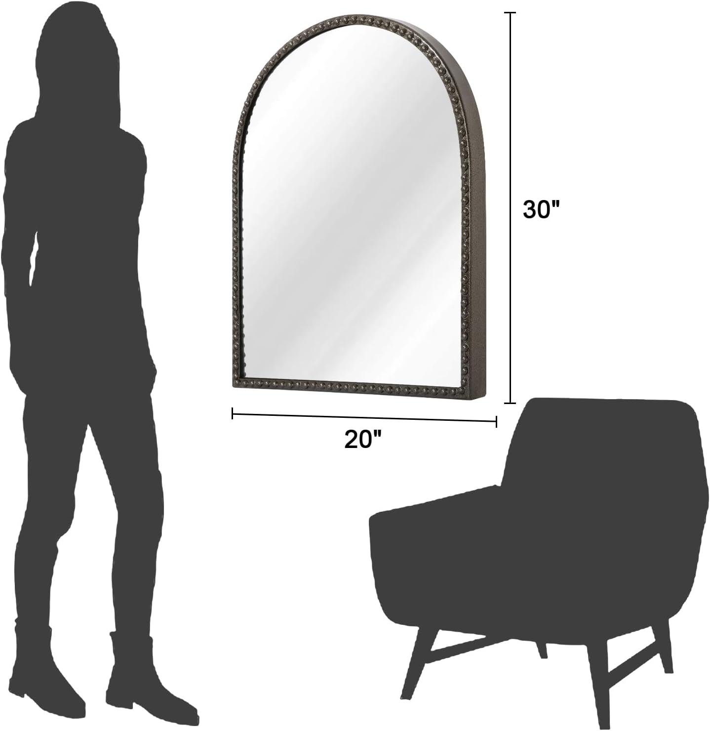 Metal Beaded Frame Decor Mirror for Vanity Accent / 30"L x 20"W / Brass / 30 x 20