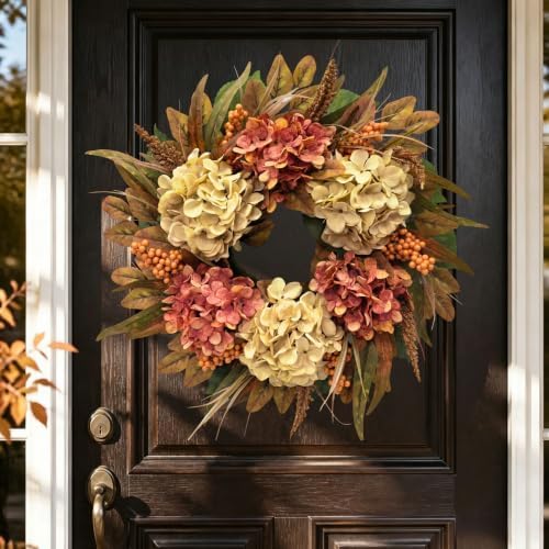 26 Inch Fall Hydrangea Wreath for Front Door, Thanksgiving Harvest Decor