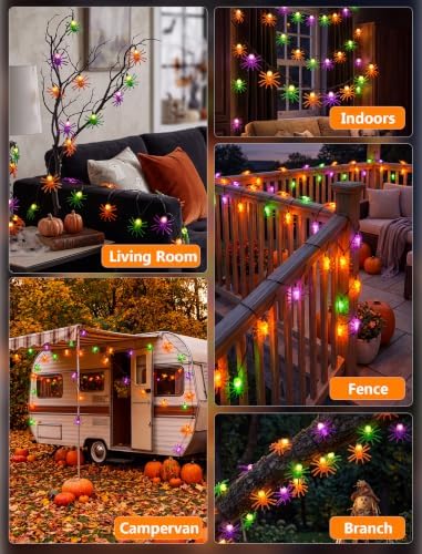 Halloween Spider String Lights Outdoor, 8.5FT 10 LED Spider Lights Plug in