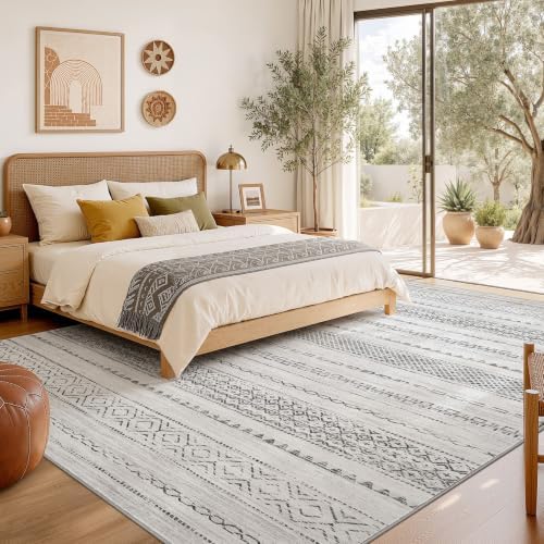 Nakagishi Boho 6x8 Area Rug Living Room Rugs Machine Washable Gray