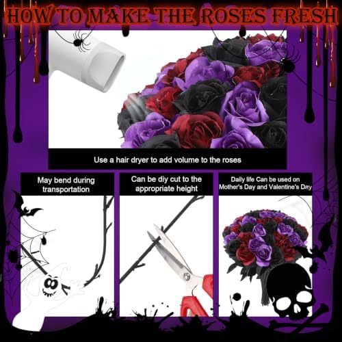 36 Pcs Black Purple Red Artificial Roses with Black Long Stems