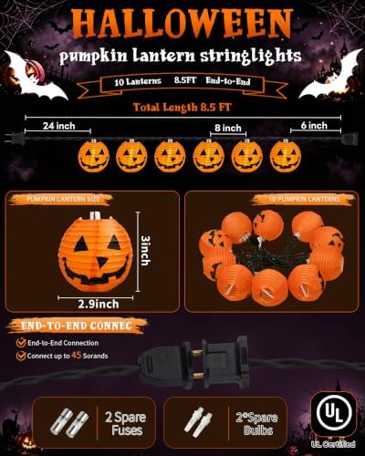 8.5FT Halloween Pumpkin Lantern String Lights Plug-in 10 LED Decor