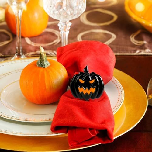 Halloween Napkin Rings Set of 6, Black Ghost Pumpkin Napkin Rings Holders Metal Buckle Serviette for Halloween, Horror Theme Party, Autumn Holiday, Dining Table Decoration