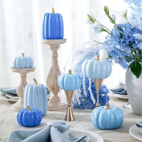 WDS WONDROUS Fall Pumpkin Decor Set of 7, Artificial Fake Pumpkins for Home