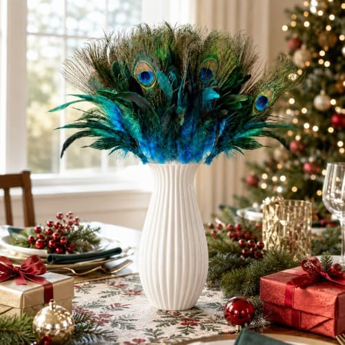 10 Pcs Artificial Peacock Feather Picks, Peacock Feather Xmas Tree Picks