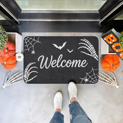 Halloween Skeleton Door Mat, Skull Front Welcome Rug, Spooky Outdoor Decor