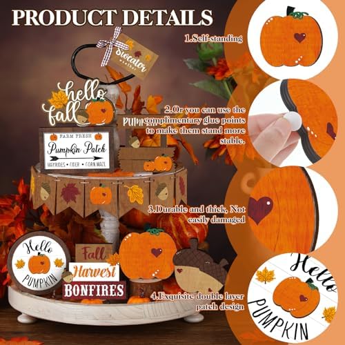 BBTO 15 Set Fall Tiered Tray Decor Rustic Farmhouse 3D Layered Wooden Signs
