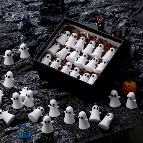 Lunmon 50 Pcs Mini Halloween Ghost Figurines, Tiny Halloween Figurines