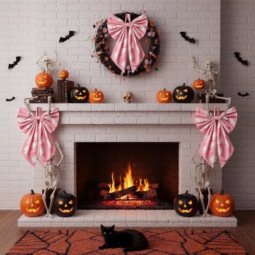 Suncalla 2 Pcs Pink Halloween Ghost Wreath Bows 18'' x 12''