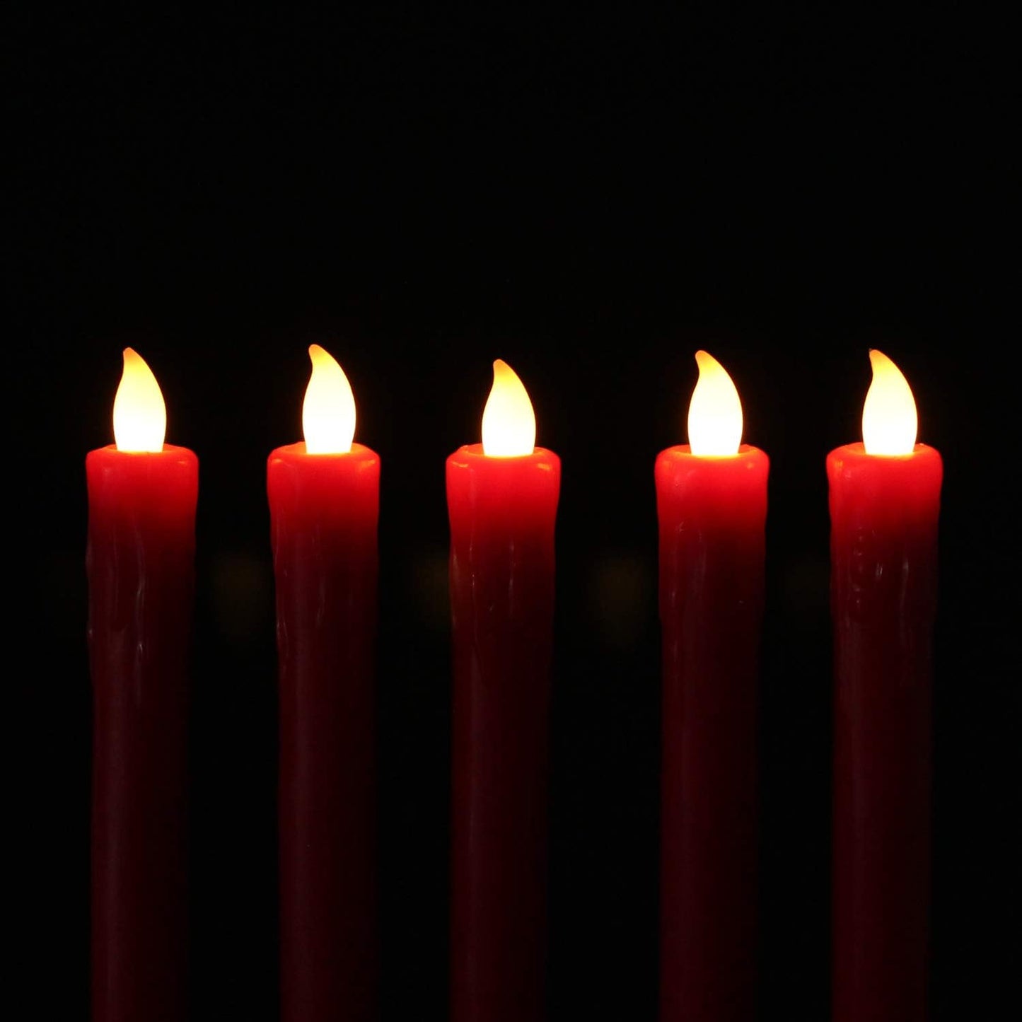 Rhytsing Red 10" Flameless Taper Candles with Timer, Battery Operated Candles, Push-Activated, Wax Drip, Warm White