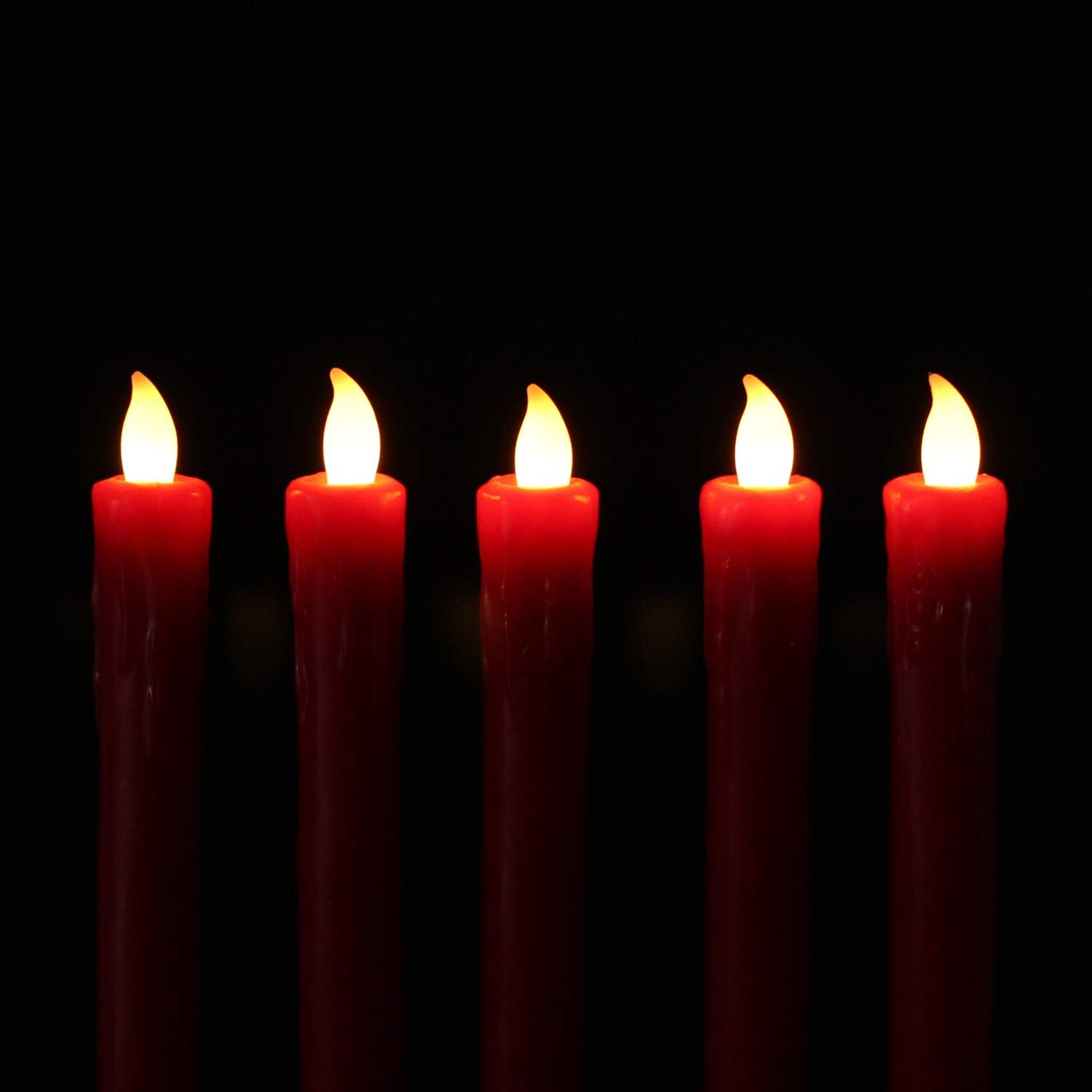 Rhytsing Red 10" Flameless Taper Candles with Timer, Battery Operated Candles, Push-Activated, Wax Drip, Warm White