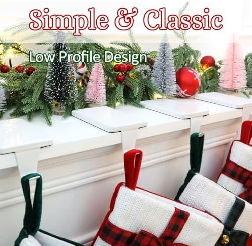 HMASYO Christmas Stocking Holders for Mantle Set of 4, White Heavy Duty Iron Stocking Hangers Base, Low Profile Weighted Stocking Holder Hooks for Fireplace Tabletop Shelf Christmas Decoration