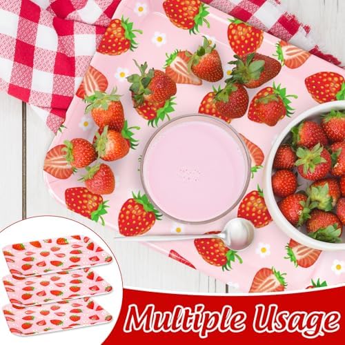 JarThenaAMCS 3Pcs Strawberry Serving Trays Red Pink Berry Flower Platter Cute Fruit Serving Dishes for Birthday Baby Shower Party Sharing Snacks Fruit Dessert Candy