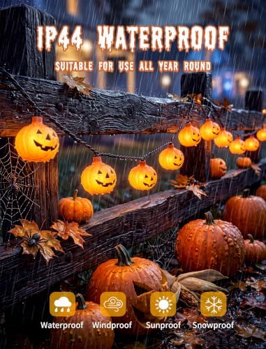 12FT Halloween Pumpkin String Lights, 20 LED Plug in Jack o lantern Lights