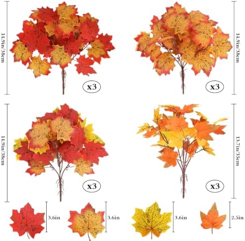24Pcs Fall Leaves Stems, 14.9'' Artificial Maple Leaves Branches
