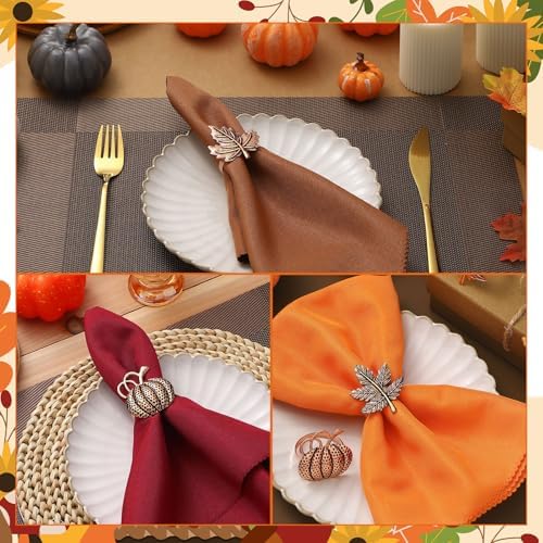 WILLBOND 12 Pcs Thanksgiving Napkin Rings Set Fall Pumpkin Leaves Holders