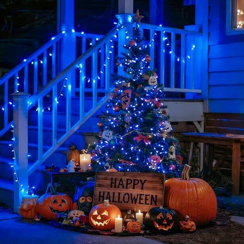 JMEXSUSS Connectable 100 LED Blue Christmas Lights Clear Wire