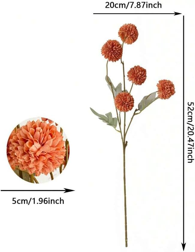 Laelfe Artificial Pompon Mum Burnt Orange, 5Pcs Fake Kiku Flowers Silk Small Mini Chrysanthemum Ball Faux Mum Decor for Vase Filler DIY Bouquet Centerpieces Arrangements Shower(Burnt Orange)