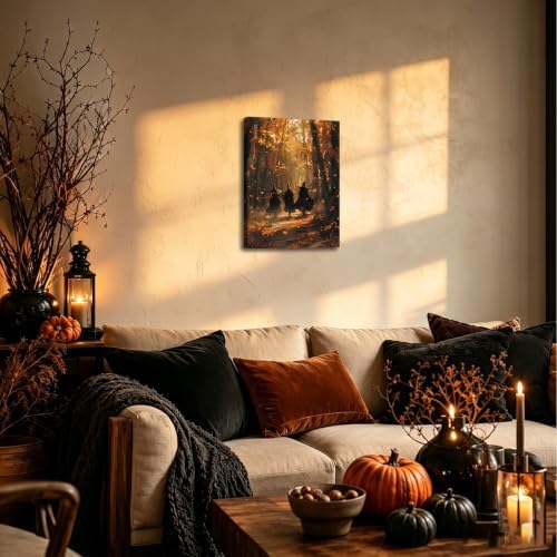 ILLBDR Halloween Witch in Autumn Forest Canvas Wall Art 12x16 inch