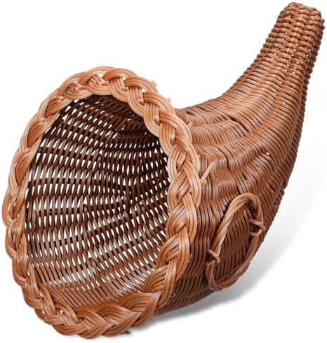 UPKOCH Harvest Cornucopia Baskets, Thanksgiving Cornucopia Basket 11.79'' Wicker Grapevine, Fall Fruit Bread for Table Centerpiece, Thanksgiving Party Supplies Decorations