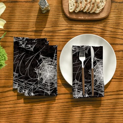 Horaldaily Halloween Cloth Napkins, Black Cobweb Napkins Set of 6