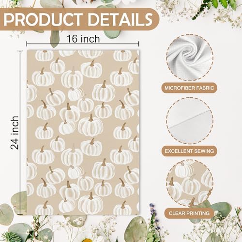 Fall Hello Pumpkin Kitchen Towels and Dishcloths Sets of 2, Fall Burnt Orange Beige White Pumpkin Decor Dish Hand Tea Towels Gifts for Bathroom Kitchen, Autumn Aesthetic Fall Decor, 16x24 in