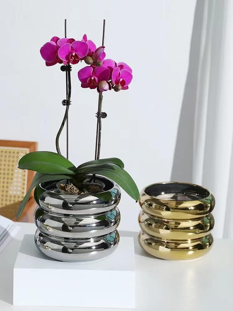 Ceramic Plant Pot Indoor / Silver / 4.7inch / 4.5 Inch