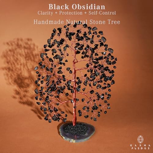 Crystal Tree of Life Birthday Gifts for Women, Men, Frineds, Handmade Black Obsidian Chakra Healing Tree for Home